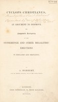 Cover of Cyclops Christiannus; or, an argument to disprove the supposed antiquity of the Stonehenge and other megalithic erections in England Britanny