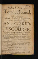 Cover of Judicial astrologers totally routed, and their pretence to Scripture, reason and experience ... answered. Or a brief discourse, wherein is clearly manifested, that divination by the stars hath no solid foundation