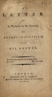 Cover of A letter to a physician in the country on animal-magnetism, with his answer