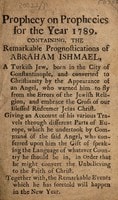 Cover of Prophecy on prophecies for the year 1789