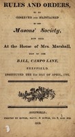 Cover of Rules and orders, to be maintained by the Masons' Society