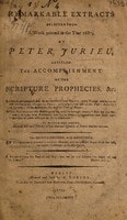 Cover of Remarkable extracts selected from a work printed in ... 1687 ... entitled The accomplishment of the Scripture prophecies, etc