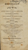 Cover of Restoration of the Jews
