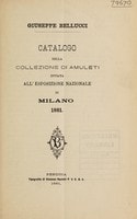 Cover of Catalogo della collezione di amuleti inviata all' Esposizione Nazionale di Milano 1881