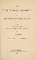 Cover of The "occult world phenomena" and the Society for Psychical Research