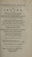 Cover of Dissertatio medica inauguralis de incubo