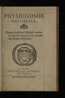 Cover of Physionomie naturelle, extraite de plusieurs philosophes anciens. Et mise en François