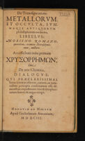 Cover of De transfiguratione metallorum et occulta, summaque antiquorum philosophorum medicina, libellus
