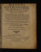 Cover of Manuel astronomic, ou introduction aux jugemens astrologiques