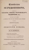 Cover of Cambrian superstitions, comprising ghosts, omens, witchcraft, traditions, &c. To which are added, a concise view of the manners and customs of the Principality, and some fugitive pieces