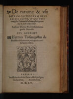 Cover of De ratione et vsu diervm criticorvm opvs recens natvm, in qvo mens tum ipsius Ptolemaei, tũm aliorum astrologorum hac in parte dilucidatur