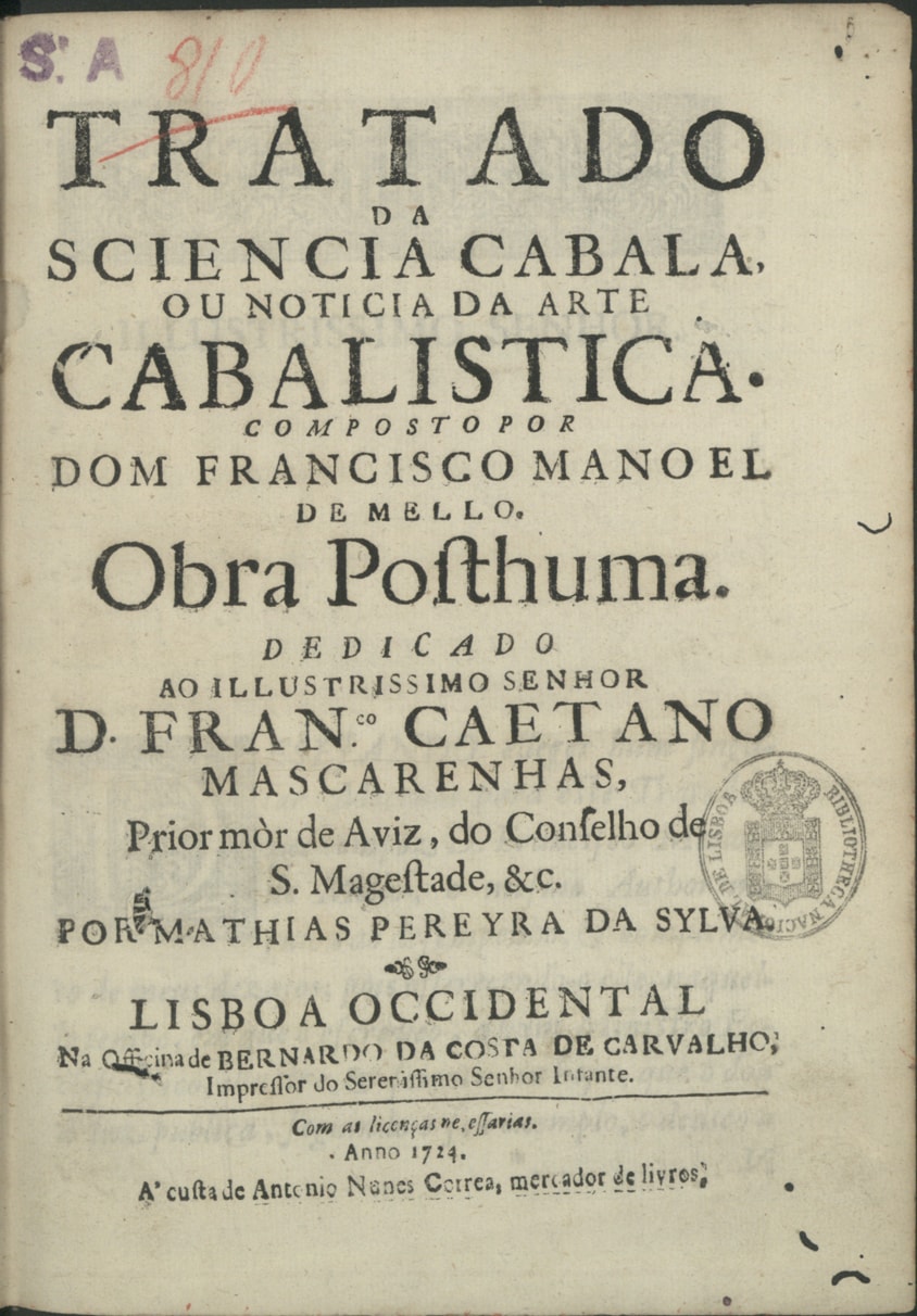 Cover of Tratado da sciencia cabala, ou noticia da arte cabalistica