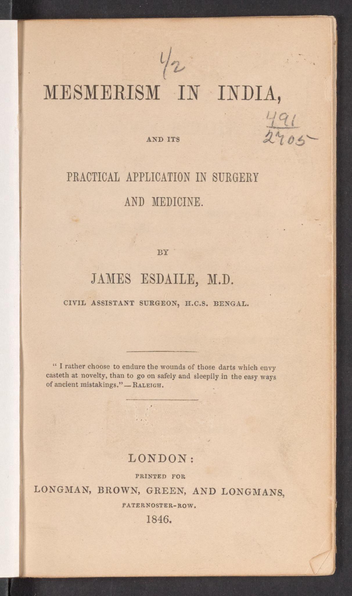 Cover of Mesmerism in India, and its practical application in surgery and medicine