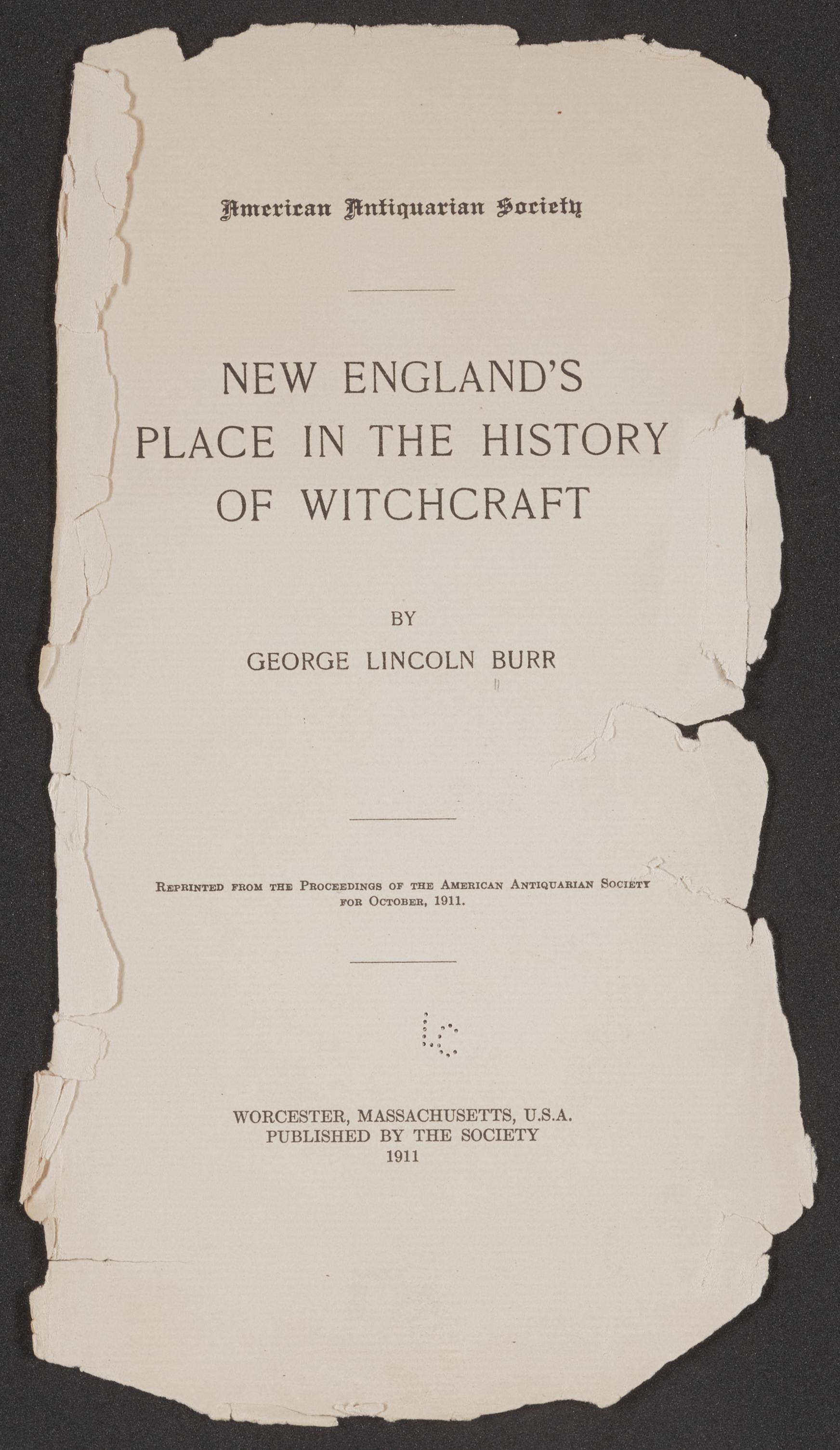 Cover of New England's place in the history of witchcraft,