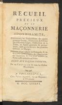Cover of Recueil précieux de la maçonnerie adonhiramite