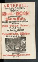 Cover of Artephii, des uhralten Philosophi, geheimer Haupt-Schlüssel zu dem verborgenen Stein der Weisen