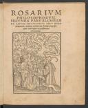 Cover of Rosarium philosophorum. Secunda pars alchimiae de lapide philosophico vero modo praeparando, continens exactam eius scientiae progressionem. Cum figuris rei perfectionem ostendentibus