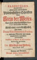 Cover of Fasciculus unterschiedlicher alten raren und wahren philosophischen Schrifften vom Stein der Weisen