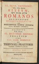Cover of Ge. Henr. Nievpoort ... Rituum qui olim apud Romanos obtinuerunt succincta explicatio ad intelligentiam veterum auctorum facili methodo conscripta