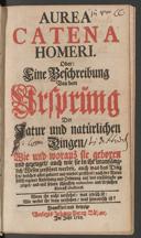 Cover of Aurea catena Homeri oder eine Beschreibung von dem Ursprung der Natur und natürlichen Dingen