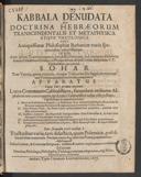 Cover of Kabbala denudata, seu, doctrina Hebraeorum transcendentalis et metaphysica atque theologica