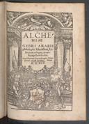 Cover of Alchemiae Gebri Arabis philosophi solertissimi, libri, cum reliquis, ut versa pagella indicabit