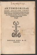 Cover of Artemidori ... De somniorum interpretatione, libri quinque