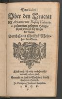 Cover of Valete: uber den Tractat der Arcanorum Basilii Valentini zusammen gesetzten Hauptschluss Puncten dess Liechts der Natur