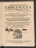 Cover of Andreae Alciati emblemata cum commentariis Claudii Minois I. C. Francisci Sanctii Brocensis & notis Laurentii Pignorii