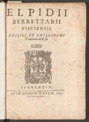 Cover of Elpidii Berrettarii ... Tractatus de risu
