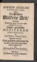 Cover of Aureum seculum patefactum oder die eröffnete güldene Zeit