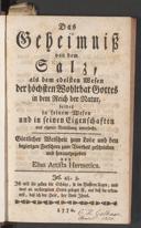 Cover of Geheimniss von dem Salz, als dem edelsten Wesen der höchsten Wohlthat Gottes in dem Reich der Natur