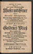 Cover of Azoth et ignis, das ist, das wahre elementarische Wasser und Feuer, oder Mercurius philosophorum