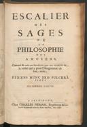 Cover of Escalier des sages ou la philosophie des anciens