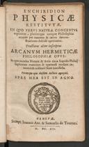 Cover of Enchiridion physicae restitutae, in quo verus naturae concentus exponitur, plurimique antiquae philosophiae errores per canones & certas demonstrationes dulcide aperiuntur