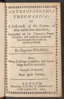 Cover of Anthroposophia Theomagica or a Discourse of the Nature of Man and his State after Death