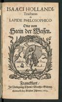 Cover of Isaaci Hollandi tractatus de lapide philosophico oder vom Stein der Weisen