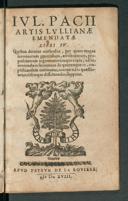 Cover of Iul. Pacii Artis Lullianae emendatae libri 4