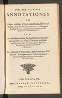 Cover of Ioh. Rud. Glauberi Annotationes in nuper editam continuationem miraculi mundi, secreta ibidem contenta, aurumque potabile verum, cujus simul mentio ibidem facta est, explicantes & defendentes