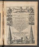 Cover of Arcana arcanissima hoc est hieroglyphica Aegyptio-Graeca, vulgo necdum cognita, ad demonstrandam falsorum apud antiquos deorum, dearum, heroum, animantium & institutorum pro sacris receptorum, originem, ex uno Aegyptiorum artificio, quod aureum animi & corporis medicamentum peregit, deductam, unde tot poetarum allegoriae, scriptorum narrationes fabulosae & pertotam encyclopaediam errores sparsi clarissima veritatis luce manifestantur, suaeque tribui singula restituuntur, sex libris exposita