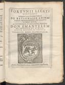 Cover of Fortunii Liceti Genuensis ... De rationalis animae varia propensione ad corpus libri duo