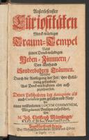 Cover of Ausserlesenster Curiositäten merck-würdiger Traum-Tempel nebst seinen denk-würdigen Neben-Zimmern von allerhand sonderbaren Träumen