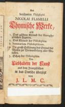 Cover of berühmten Philosophi Nicolai Flamelli chymische Werke