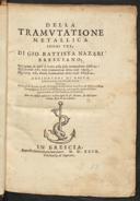 Cover of Della tramutatione metallica sogni tre