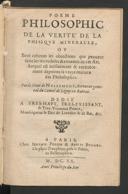 Cover of Poème philosophic de la verité de la phisique mineralle
