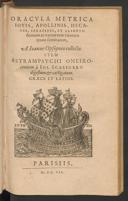 Cover of Oracula metrica Iovis, Apollinis, Hecates, Serapidis, et aliorum deorum ac vatum tam virorum quam feminarum