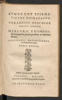 Cover of Hermou tou Trismegistou Poimandres. Asklepiou horoi pros Ammona Basilea =