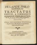 Cover of De lapide philosophico tractatus eximius, a Germanico quodam philosopho A. C. M CCCCXXIII subsequente titulo factus et conscriptus