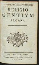Cover of Friderici Esaiae a Pufendorf religio gentium arcana