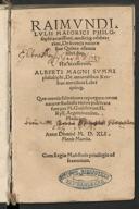 Cover of Raimundi Lulli ... de secretis naturae sive quinta essentia libri duo